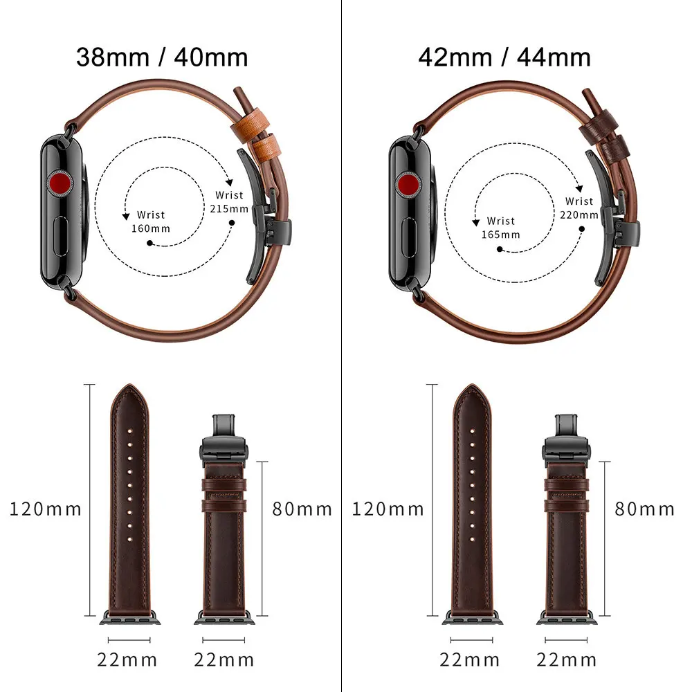 

Men/Women Genuine Leather Strap for Apple Watch Band 38/40/42/44mm Butterfly Buckle iWatch Bracelet Series 5 4 3 2 1