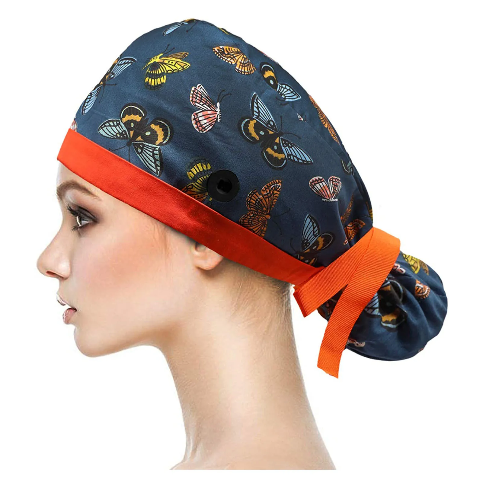 

Women's hot sale nurse cap adjustable work cap button nurse hat sweat-proof belt ponytail bag tied tie nurse cap X5