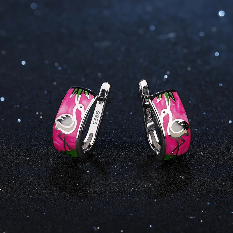 2018 ярко розовые эмалированные красивые серьги с красным краном для женщин из