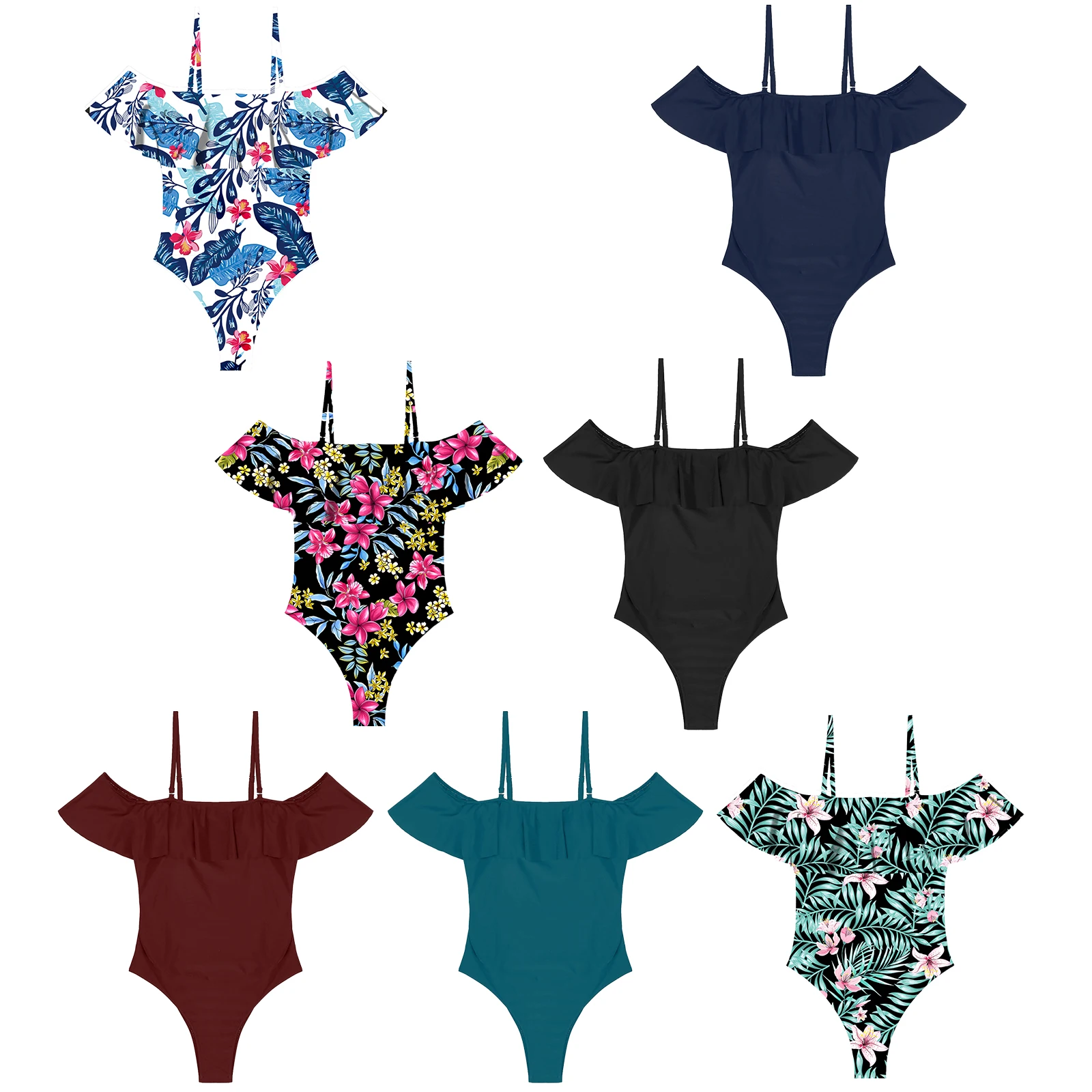 

TiaoBug Summer Pregnant Women One-Piece Beachwear Pure Color Adjustable Shoulder Straps Ruffle Padded Swimsuit Swimwear