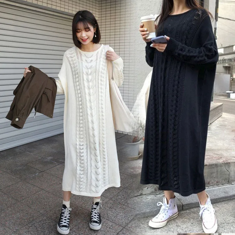 

2021 Winter Women'S Dress Bodycon Sweater Women Dress Long Sleeve Knitted Dresses Maxi Vintage Oversize Dresses Knitting Fall