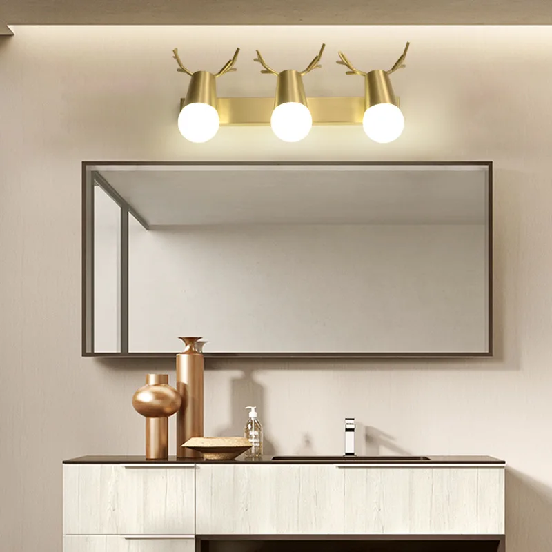 

Children's room lamp Nordic bathroom mirror headlight creative deer head bedroom bedside lamp