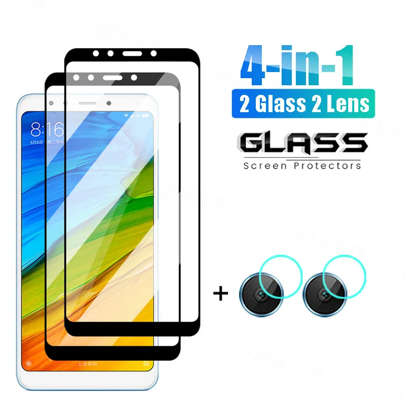 

4 in 1 Protective Glass For Xiaomi Redmi 5 Plus 5A 4X K40 Pro Tempered Glass For Redmi Note 4 4X 5 5A Lens Glass Film Full Cover