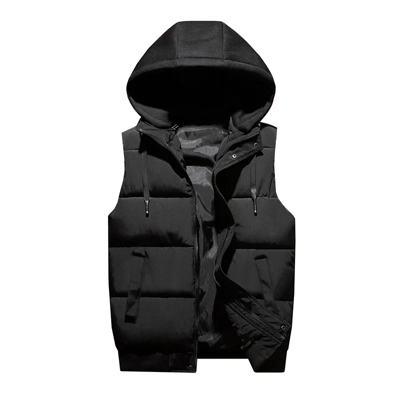 

2021 Fall Winter Men Thickened Hooded down Cotton Vest Teenagers Solid Color Casual Vest