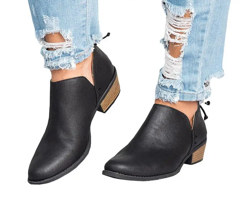 

2019 Spring Autumn Women Butterfly-knot Chelsea Boots Slip-On Med High Heels Pointed Toe Shoes Woman 8596