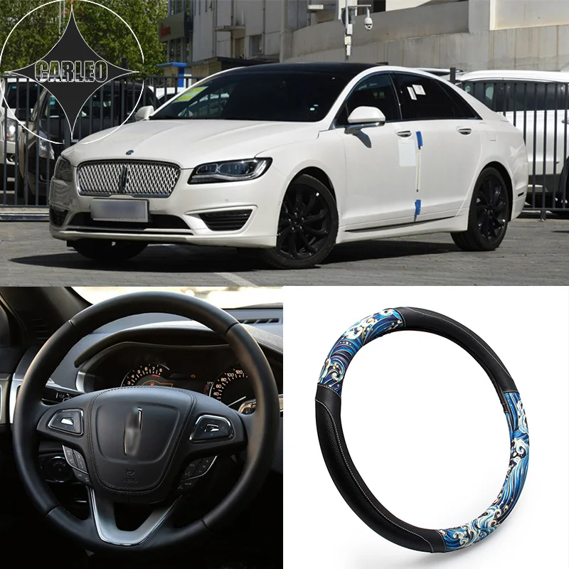 

Auto Car Steering Wheel Cover Universal for Lincoln Series Model PU Leather Japan Classic Yamato Ukiyoe Style Pattern Holder