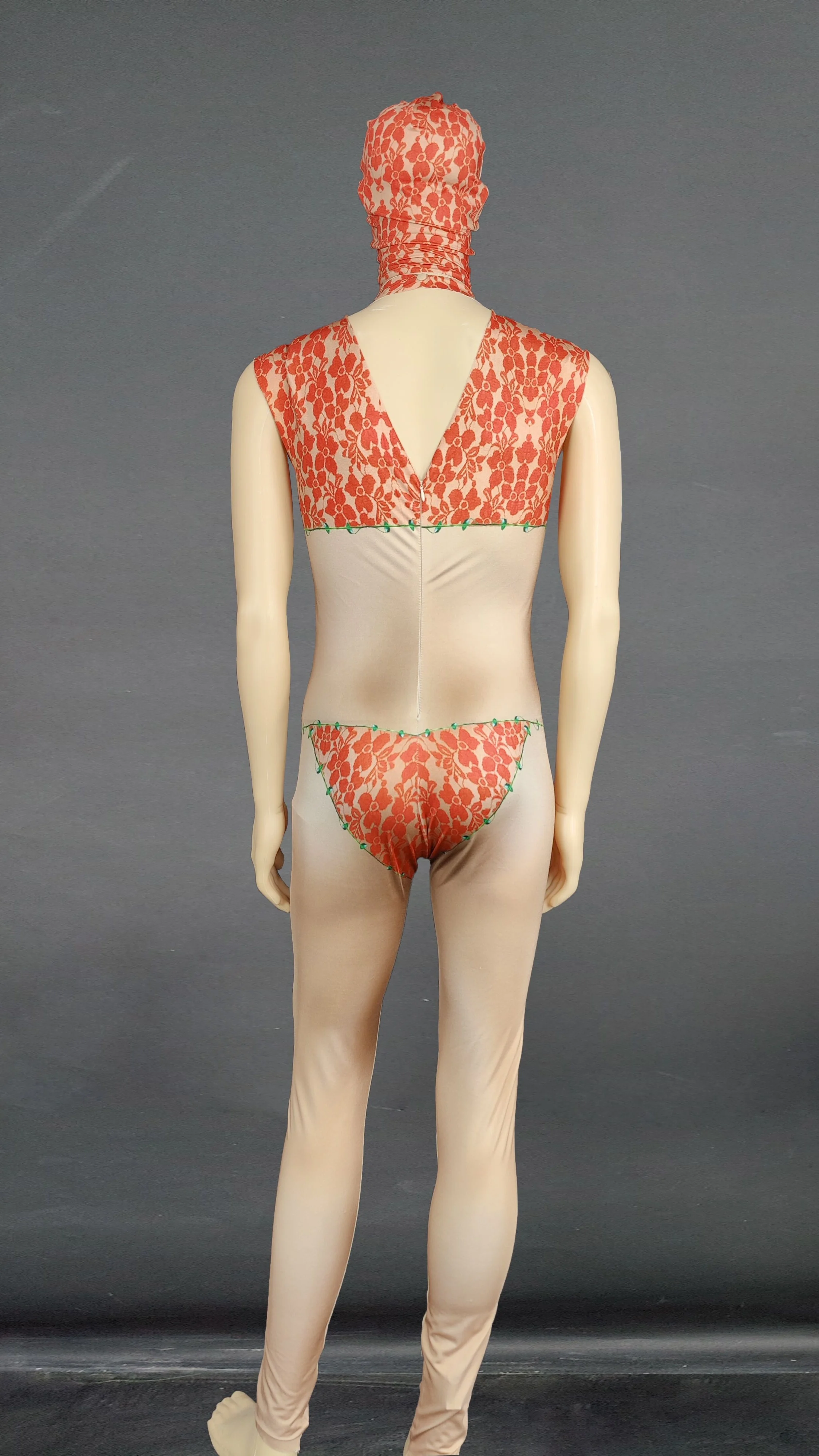 

Haute Couture Women And Men Stage And Dance Wear Fashion Style Sexy Beautiful Red Lace Tassels Bodysuit Glove And Men's Jumpsuit