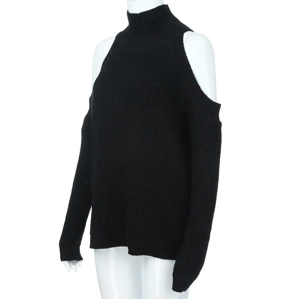 Pull Femme Hiver Dames женский модный однотонный топ с длинными рукавами вязаный свитер с воротником под горло блузка без бретелек Robe Femme Hiver
