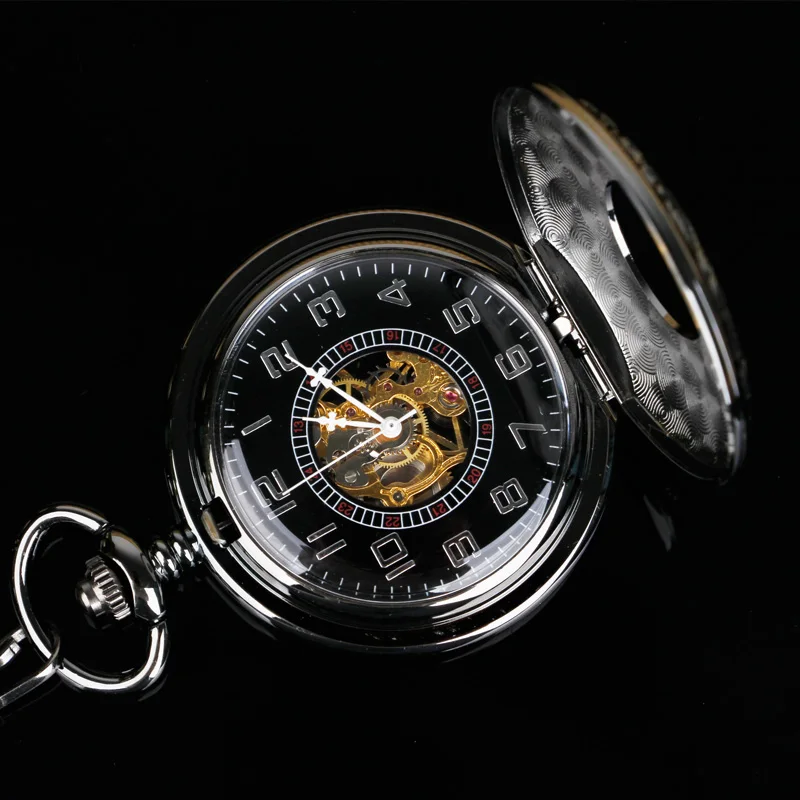 Antique Black Hand Wind Mechanical Pocket Watch Men Necklace Fob Pocket Watch for Men zuster klokje relogio de PJX1215