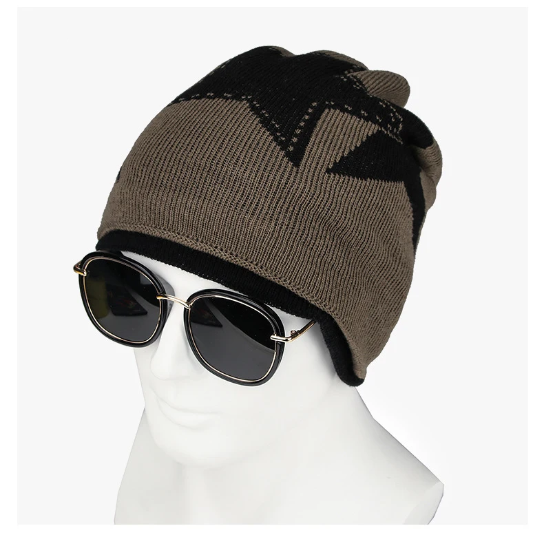 Зимняя вязаная шапка GOUTER в стиле пэчворк со звездами на флисовой подкладке для