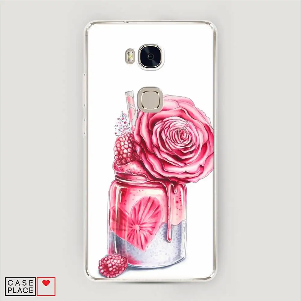 Чехол Силиконовый для Honor 5X Смузи с розой защитная накладка бампер тонкая мягкая