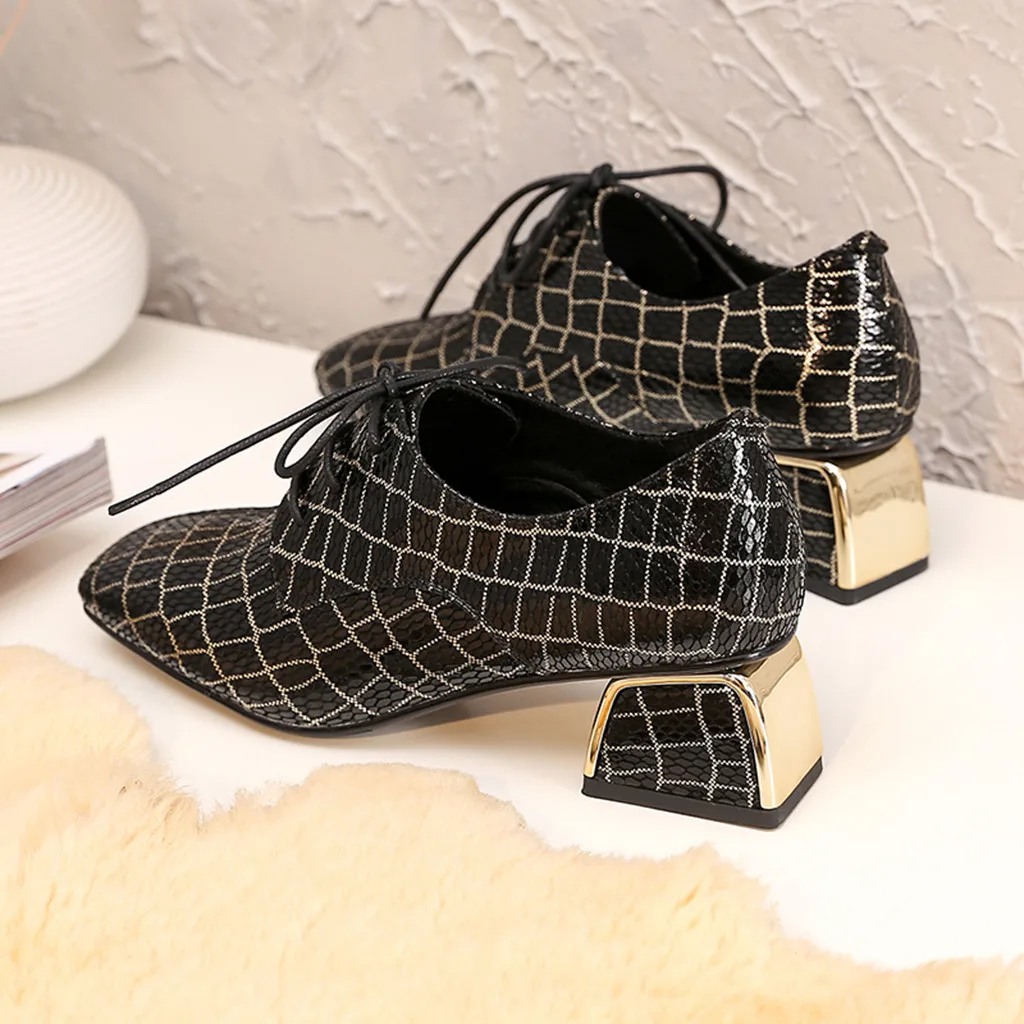 Женские ботильоны Модная повседневная кожаная обувь на квадратном каблуке со