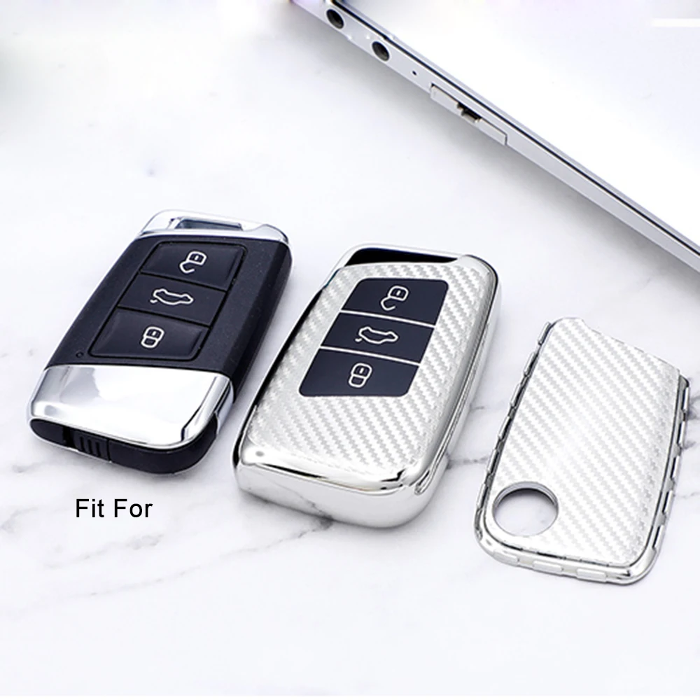 

Carbon Fiber TPU Car Remote Key Case Cover Holder Shell Fob For VW Passat B8 Magotan Golf For Skoda Superb A7 Accessories