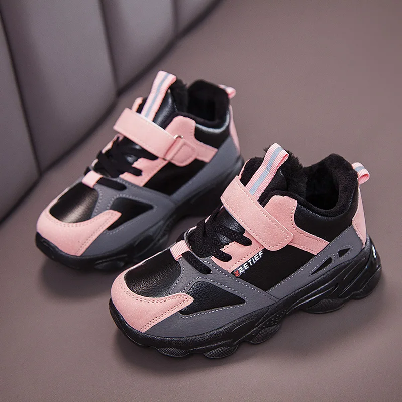 Зимняя детская повседневная обувь теплые кроссовки с бархатной подкладкой