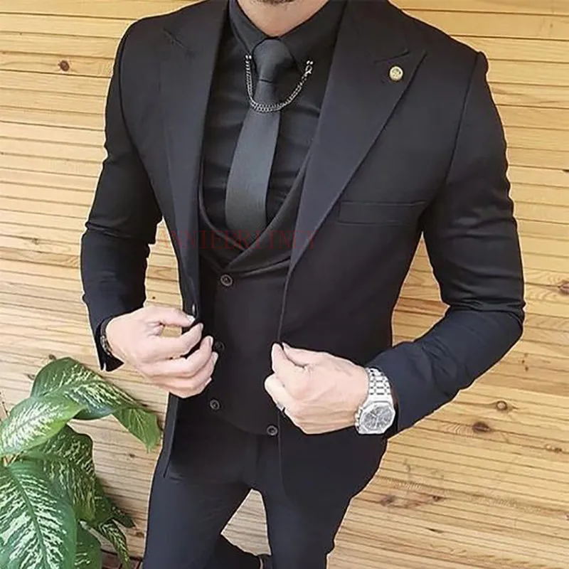 Модные коричневые мужские костюм Slim Fit пиджак штаны самый хороший человек