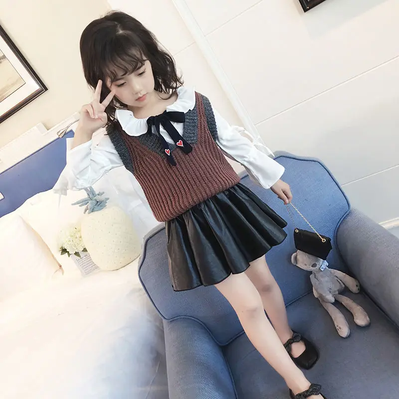 Детская одежда осень 2019 для девочек полуоблегающая юбка детская кожаная