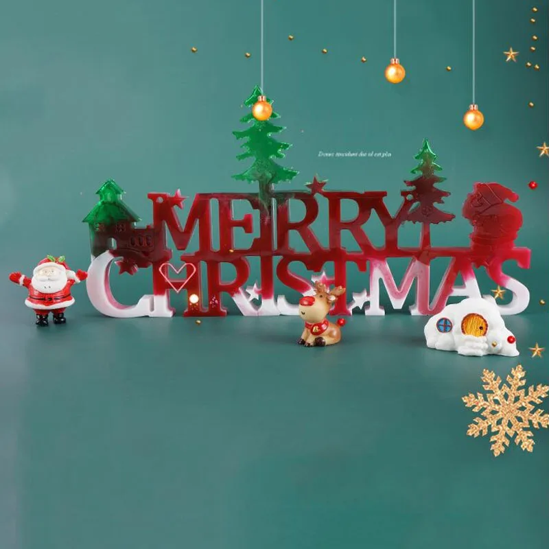 

Merry Christmas English Letters Listing Ornament Decorations Crystal Epoxy silicone mold