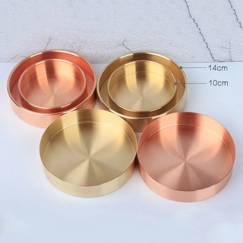 

Retro Pure Copper Round Metal Storage Tray Brass Gold Rose Gold Serving Tray Jewelry Tray Desktop Consolidation Decorative Tray