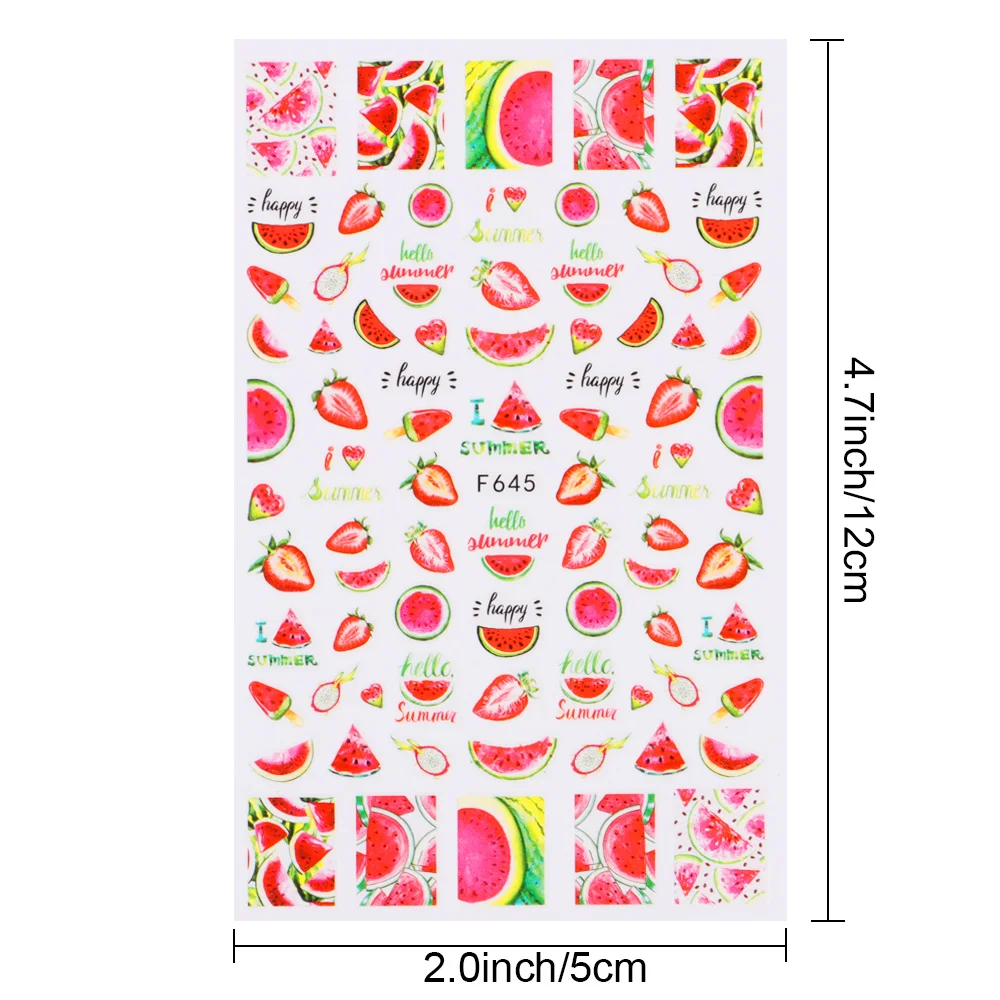 

3D Summer Adhesive Fruits Series Nail Sticker Self-Adhesive Leaves Nail Decals Design Water Transfer Manicure Decor Accessories