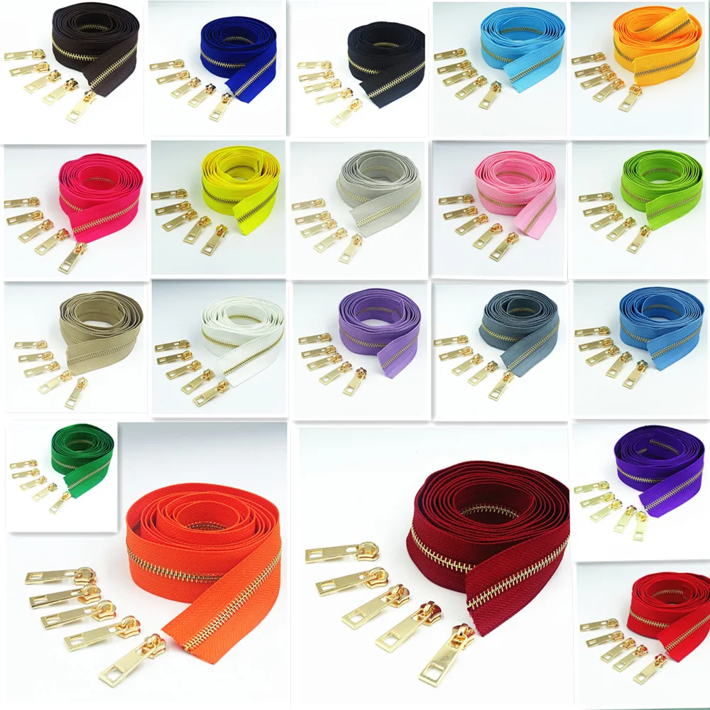 2 метра в длину и 5 съемников на молнии # латунная металлическая молния