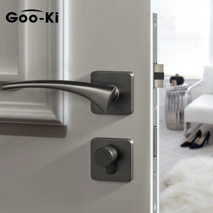 Гу-Ки Современный Карпатский серый беззвучный замок на дверь спальни из цинкового сплава с ручкой для внутреннего помещения на 30-50 мм.