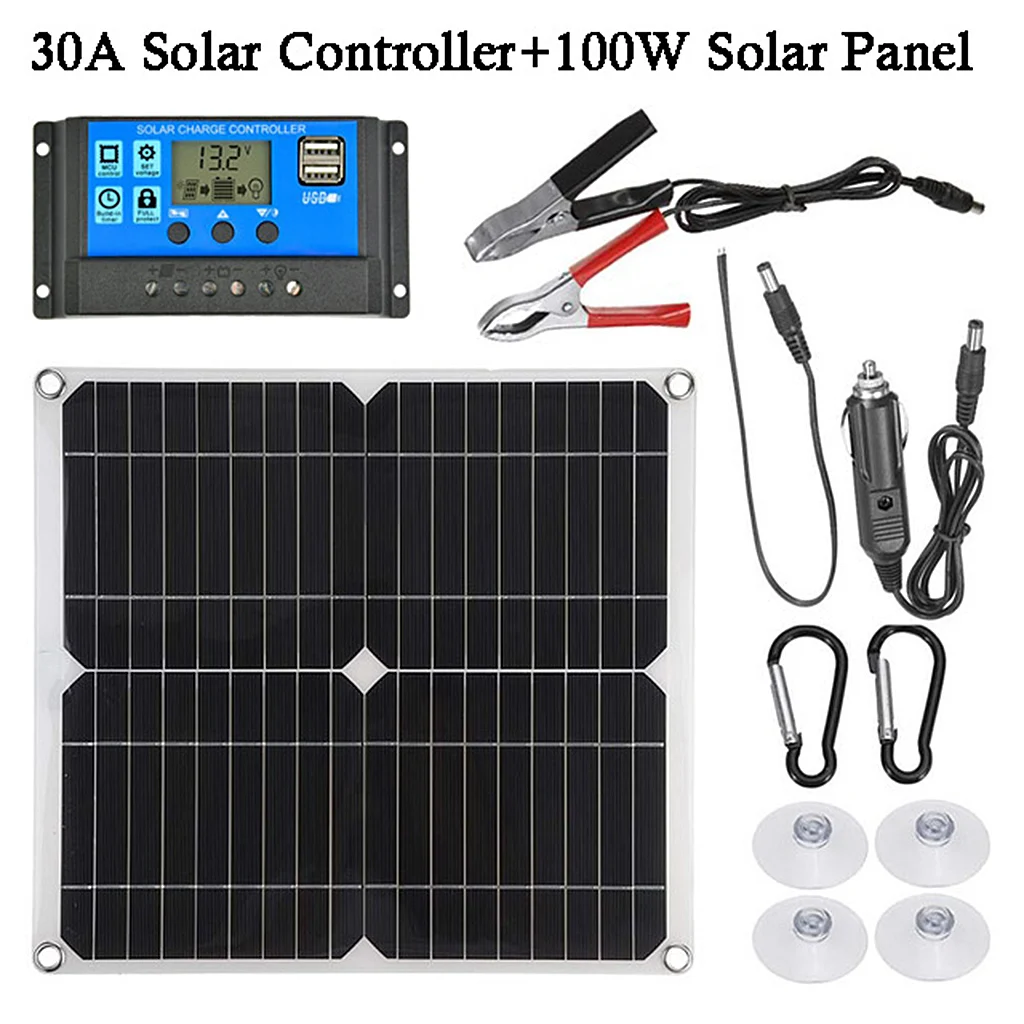 

Portable Solar Panel Kit 12V USB Charging Solar Cell Board Controller Waterproof Solar Cells for Car RV Boat Battery Charger