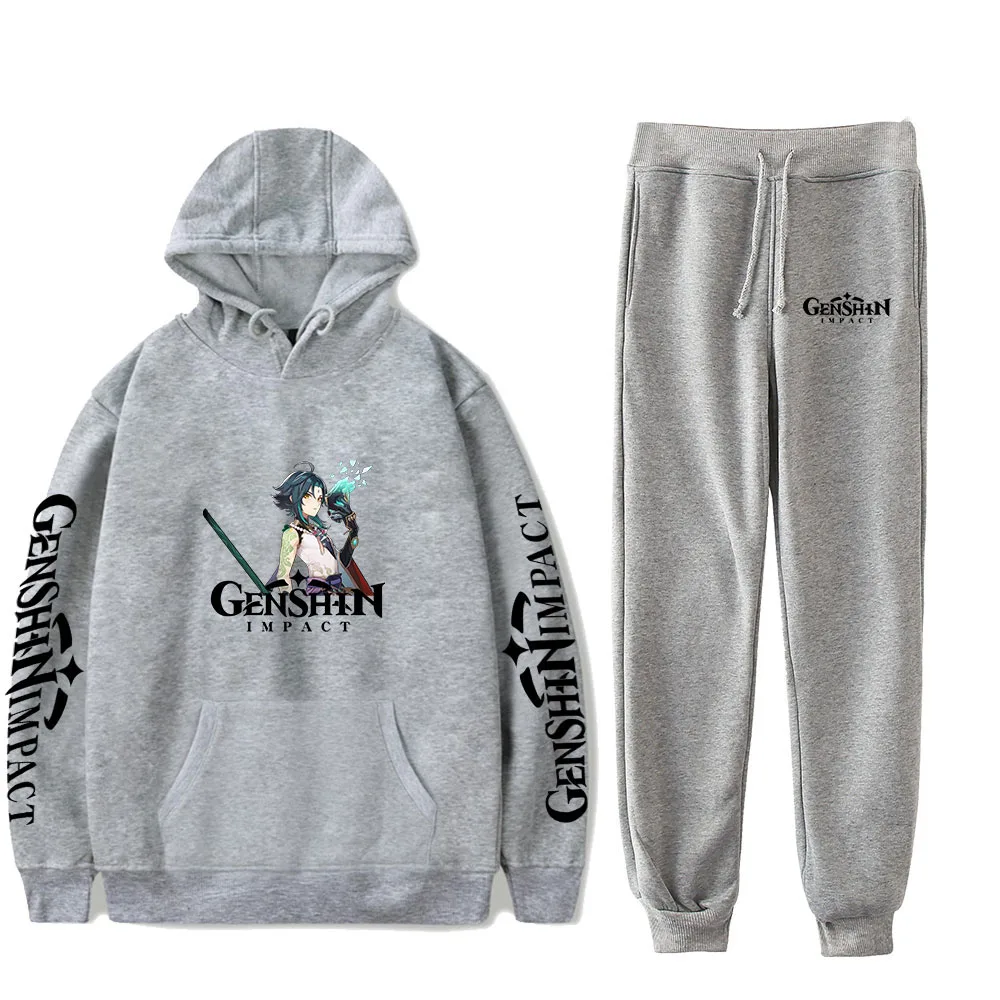 

2021 Hot Game Genshin Impact Printing Two Piece Set Men Women Hoodie Sweatshirt Pants Suit Tracksuit Casual Streetwear Pullover