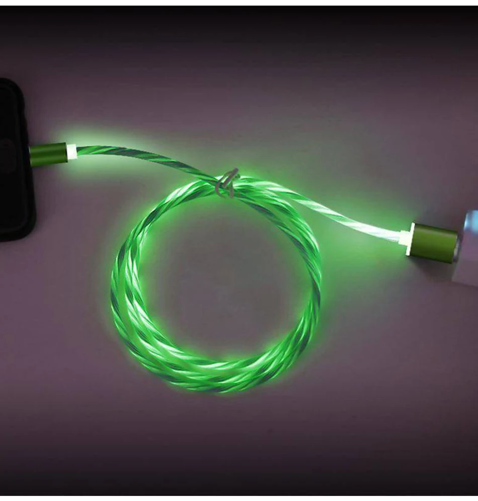 2 м светодиодный светящийся поток данных USB зарядное устройство Тип C/Micro USB/8 контактный кабель для зарядки для iPhone X samsung Galaxy Note зарядный провод шнур
