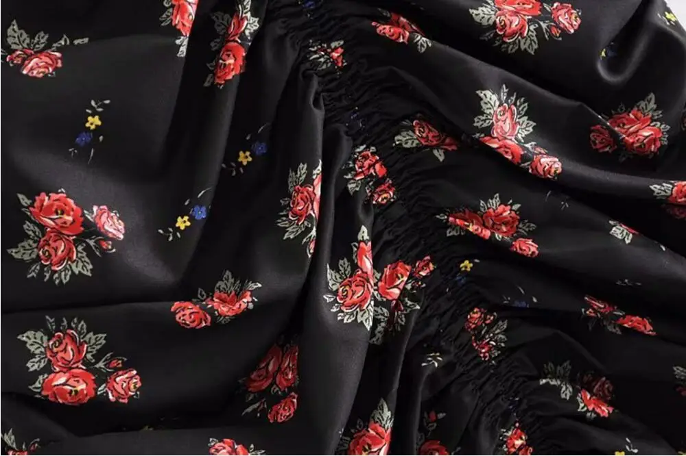 2019 сексуальное черное красное летнее платье с цветочным принтом оборками и