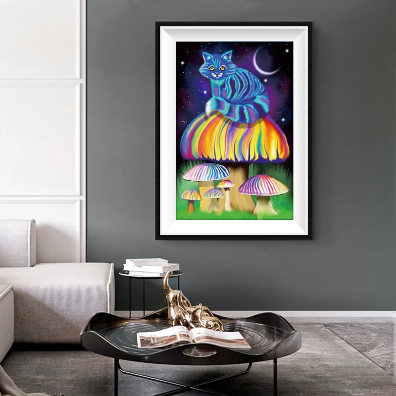 

YI BRIGHT Full Round Painting Cartoon Mushroom Cat Embroidery Pictures Of Rhinestone Cross Stitch Mosaic Craft