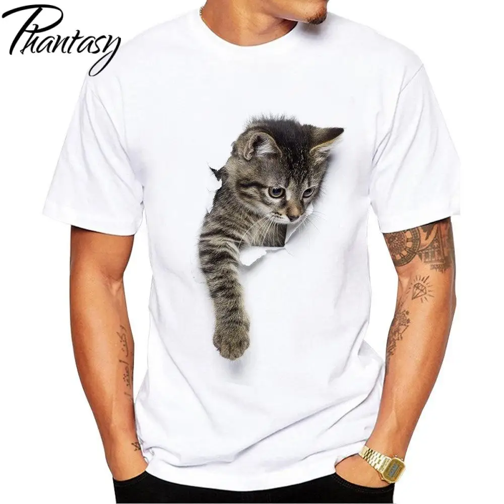 Phantasy Fashion Men's T-Shirts Short Sleeve Loose Plus Size Clothing Cute Cat 3D Printed Summer Tops O-Neck Casual Men T-Shirt