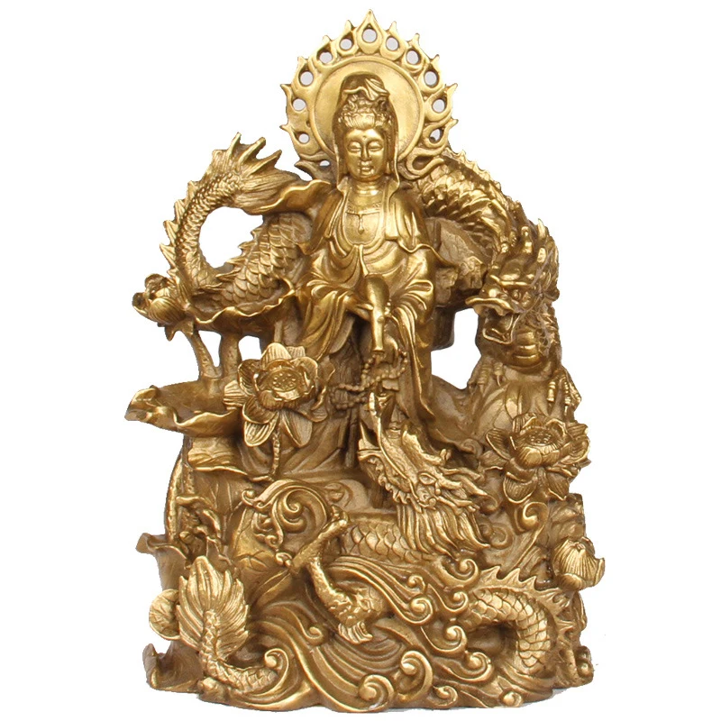 

LAOJUNLU Pure Copper Double Dragon Riding Dragon Guanyin Standing Dragon Guanyin Ornaments