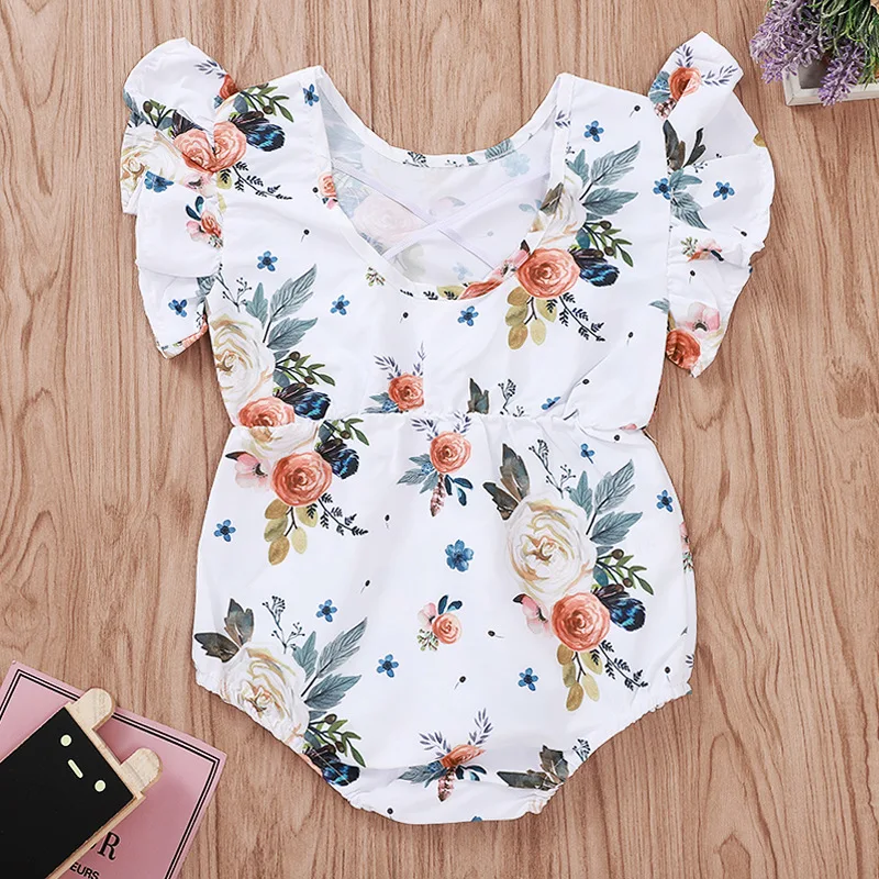 Боди с цветочным принтом и рукавами фонариками комбинезон для маленьких девочек