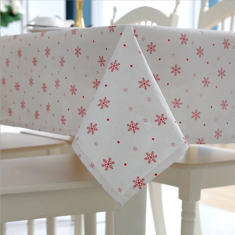 

Simple polyester cotton imitation linen red snowflake Christmas tablecloth printing coffee table tablecloth tablecloth