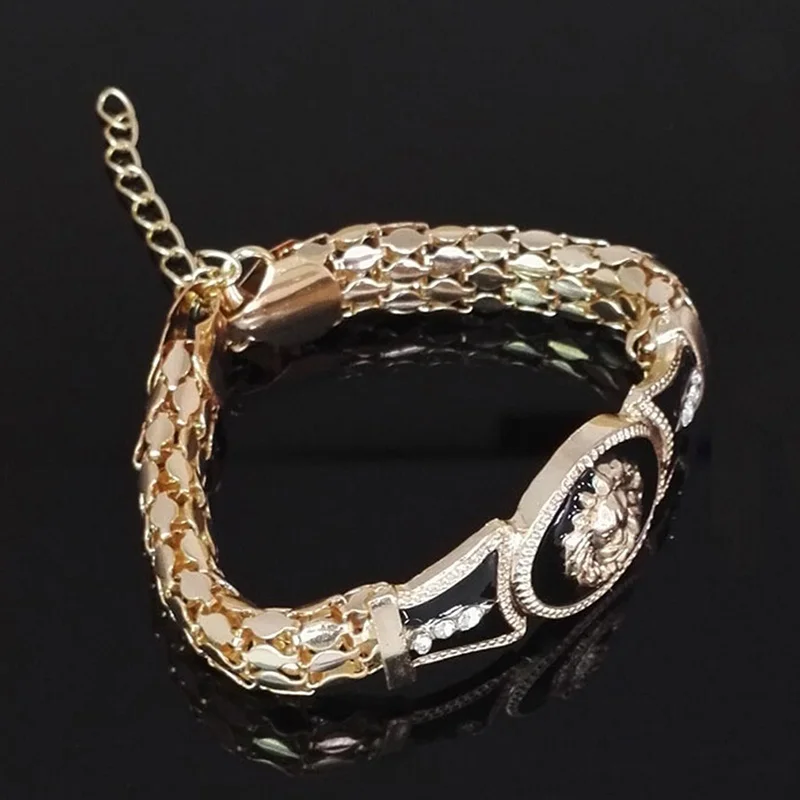 Vintage Rhinestone Antique Golden Pendant Hand Chain Lion Head Suitable for Any Occasion &amp Link Bracelets Fashion | Украшения и