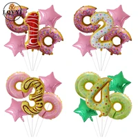 5pcs 32 donut number foil balloons candy rainbow helium balloon birthday party decorations kids toy sweet number ballon shower
