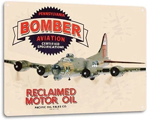 

SRongmao Bomber Aviation Motor Oil Gas Garage Retro Vintage Look Wall Decor Metal Tin Sign 8x12in