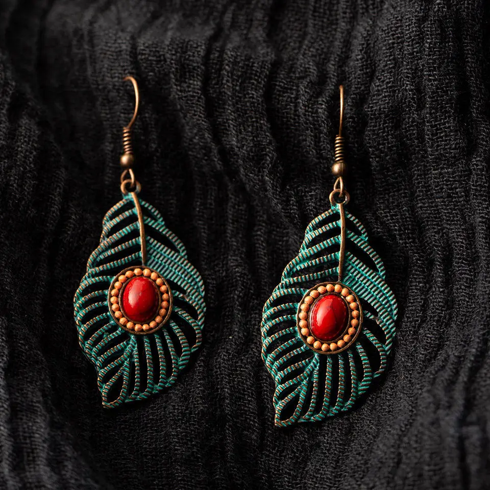 Винтажные серьги-подвески в виде античного листа с камнем для женщин 2020 модные