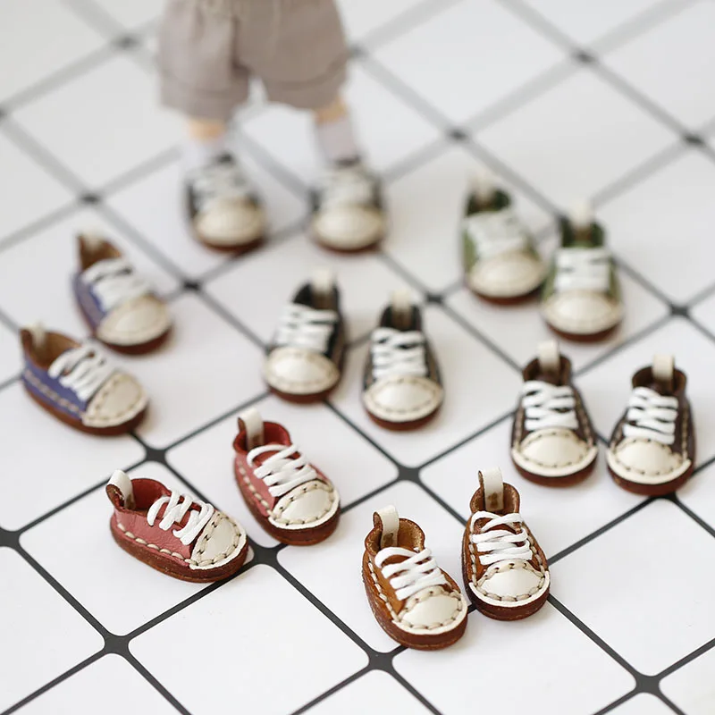 

D03-P132 children handmade toy 1/12 ob11 GCS BJD.SD Doll Accessories doll shoes Cowhide hand-laced low-top shoes 1pcs