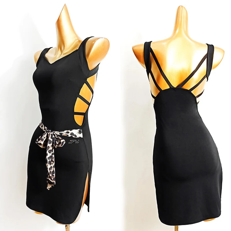 

New Backless Latin Dance Dress Sexy Hollow Black Dresses Women Summer Samba Salsa Dance Dress Performance Clothes Wear VDB2009