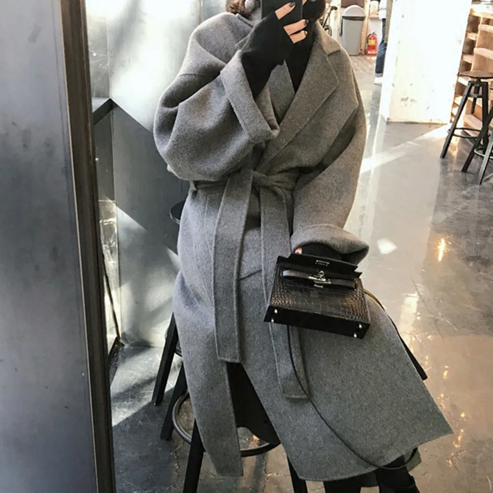 Женское шерстяное пальто в Корейском стиле офисное элегантное однотонное