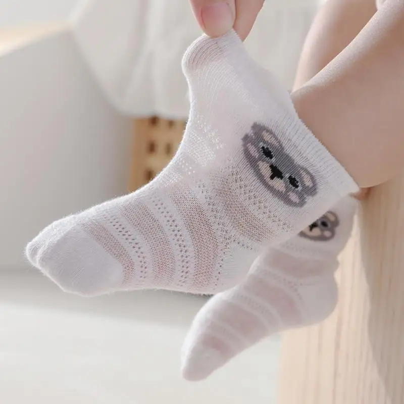 

0-8 Years 1pair Children's Kawaii Summer Thin Socks Section Boys&girls Mesh Socks Cartoon 100%cotton Short Socks For Baby Kids