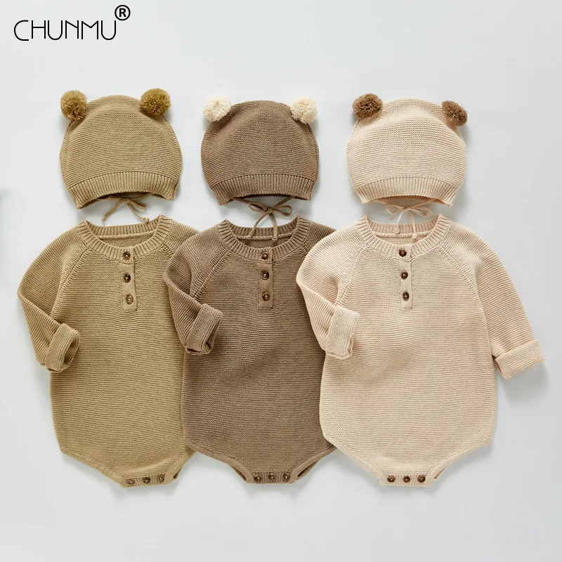 

Spring Newborn Baby Knitted Romper With Hat 2 Pcs Baby Boys Girls Clothes Winter Baby Clothing Baby Rompers Outdoor Jumpsuit