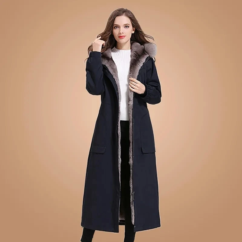 2021 New High-Quality Faux Fur Coat Winter Women's Coat Hooded Imitation Rabbit Fur Grass Detachable Overcome Warm Coat Female