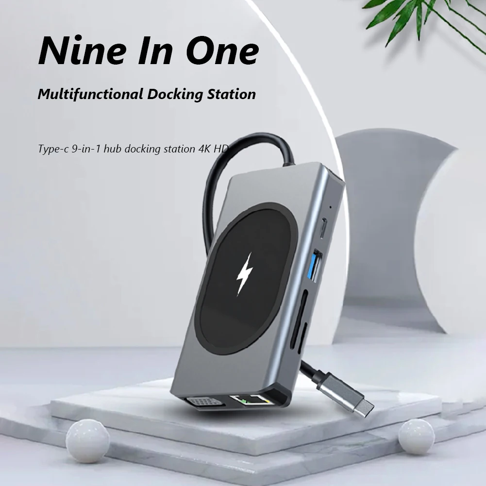 

9 in 1 USB HUB Splitter Type C to 1080P 4K HD to HDMI-compatible USB 3.0 HUB Splitter Computer Peripherals