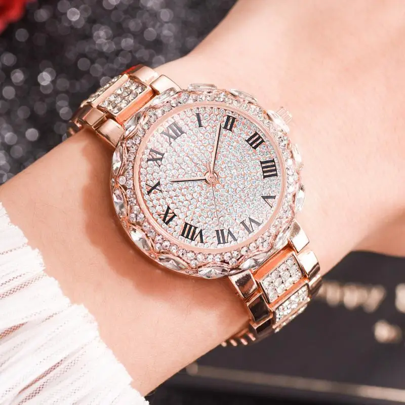 

Fashion Women Watches Luxury Rhinestone Watch with Bracelet Ladies Quartz Wrist Watch Bracelet Set Reloj Mujer