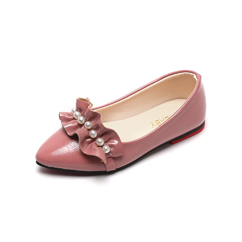 

Girls Leather Shoes 2021 Spring Autumn Pointed Pearl Low Heels Medium Large Children Fashion Footwear Soft Bottom Princess Shoes
