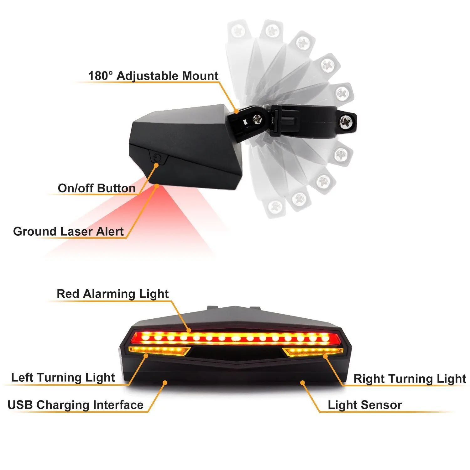 

Cycling Wireless Bike Rear Light USB Rechargeable Mountain Bike Remote Control Tail Light Laser Steering Light C1 Tail Light