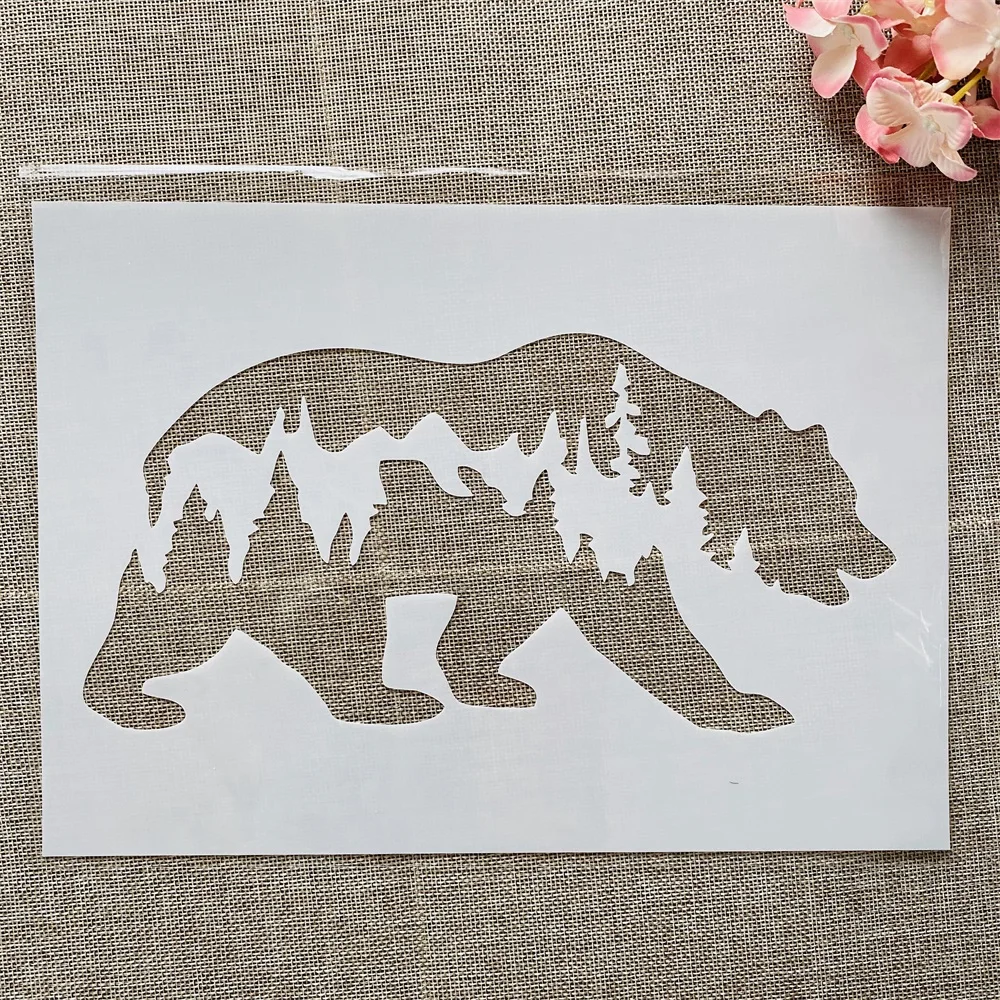 

A4 29cm Forrest Bear Tree DIY Layering Stencils Wall Painting Scrapbook Coloring Embossing Album Decorative Template