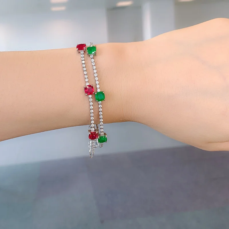 Женский браслет из серебра 925 пробы с турмалином рубином и изумрудом | Украшения